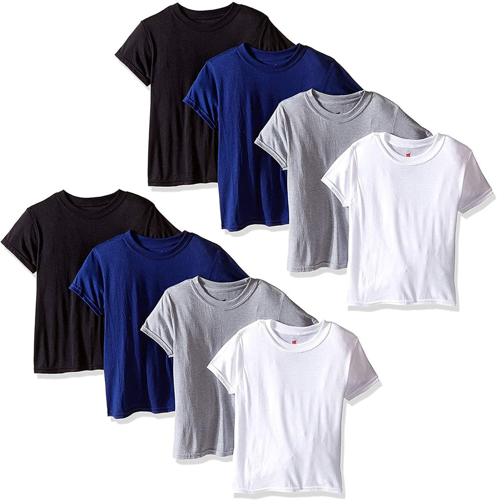 Hanes Big Boys T-Shirts-8 Pack Tees X-Temp Crew T-Shirts for Boys 4 Colors