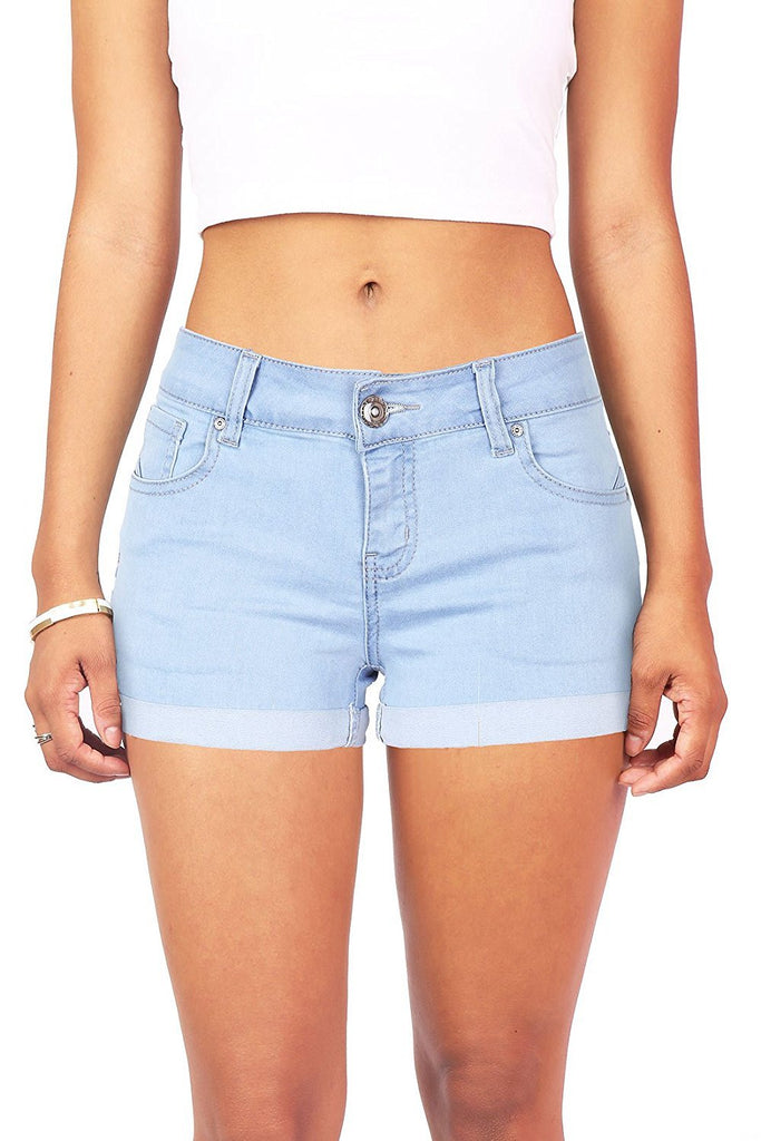 Wax Women's Juniors Mid-Rise Denim Shorts