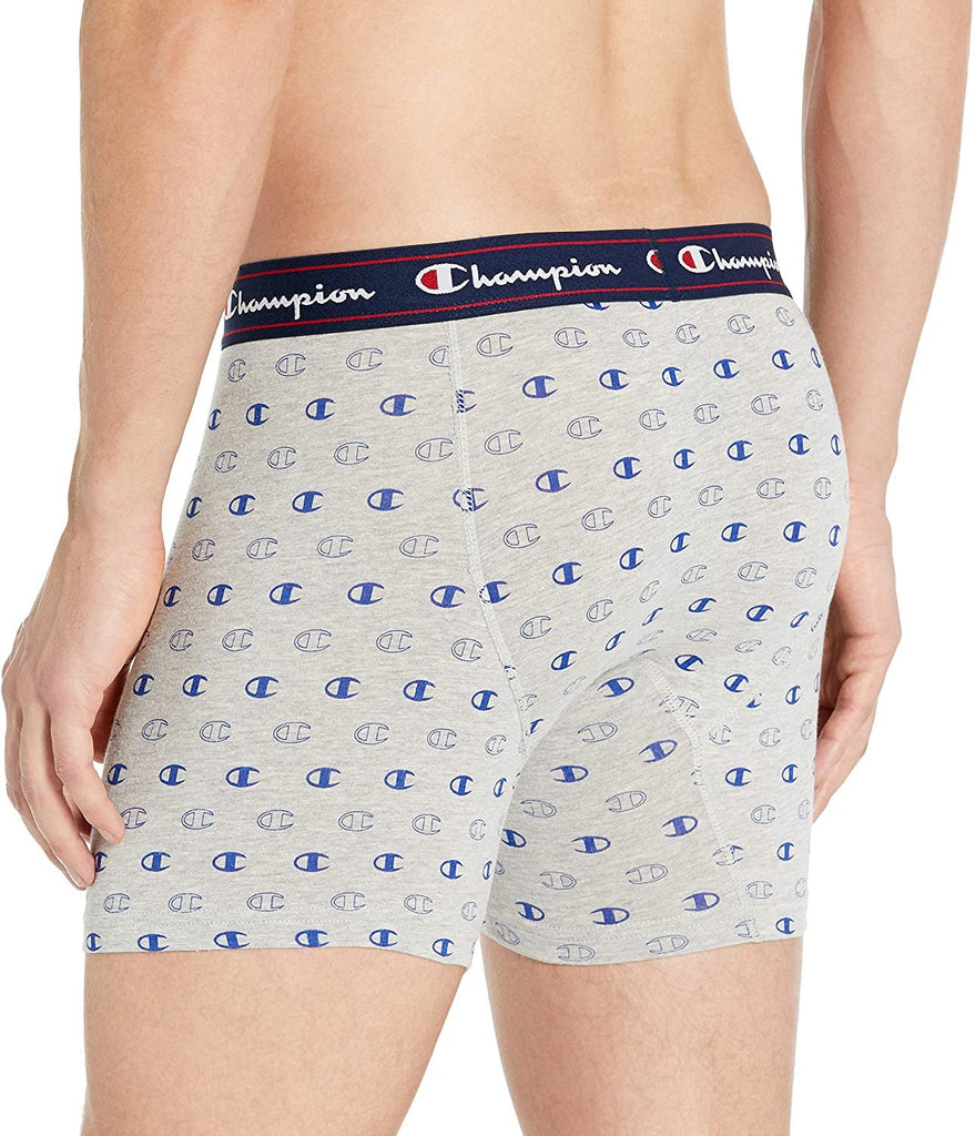 Champion Men's P2 Knit Boxer Brief, Oxford Grey/surf The Web, Medium