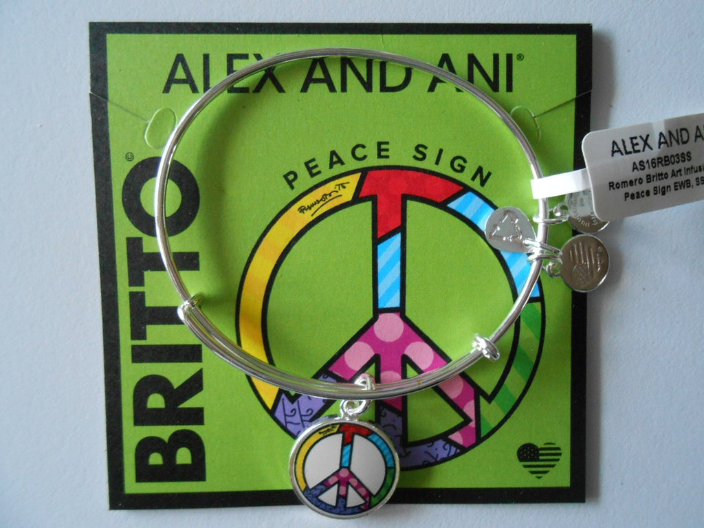 Alex and Ani Art Infusion Necklace Charm | Romero Britto (Silver-Peace Sign)