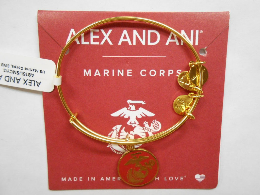 Alex and Ani Armed Forces US Marine Corps, Expandable Wire Bangle Charm Bracelet