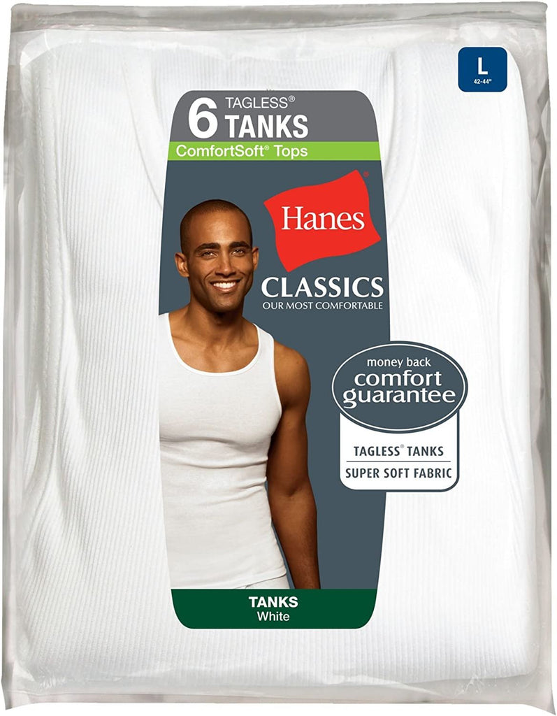 Hanes Men's Cotton Tank Undershirts Pack, Moisture-Wicking Ribbed Tanks, lightweight Cotton Tank Undershirts, 6-Pack