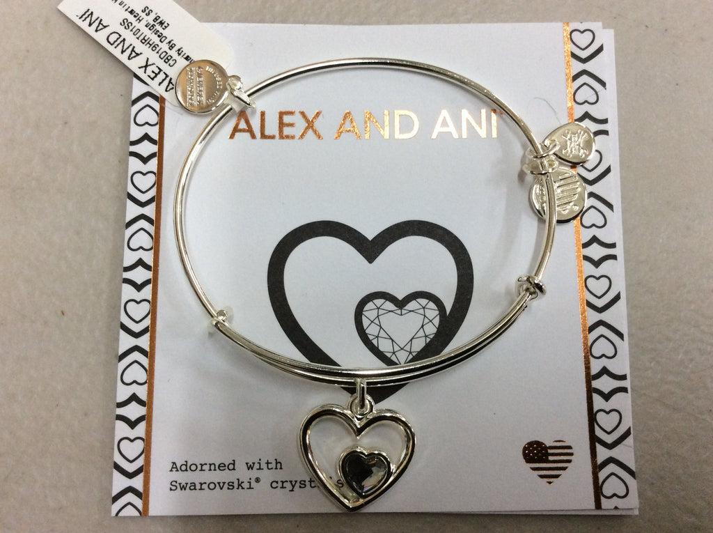 Alex and Ani Womens Charity By Design, Heart in Heart Bangle Shiny Silver One Size