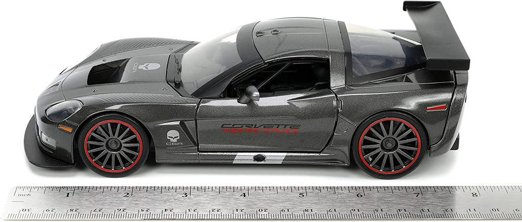 Big Time Muscle 1:24 2005 Chevy Corvette C6R Die-cast Car Charcoal Grey, Toys for Kids and Adults