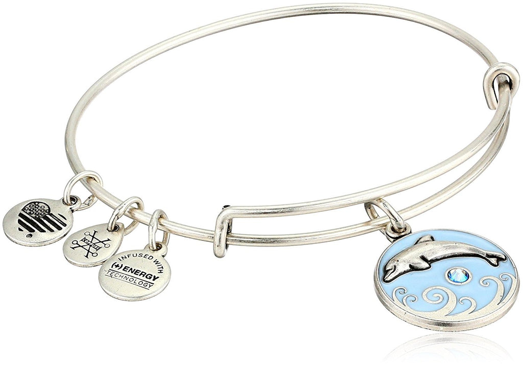 Alex and Ani Women's Color Infusion, Dolphin Charm Bangle Bracelet, Rafaelian Silver, Expandable