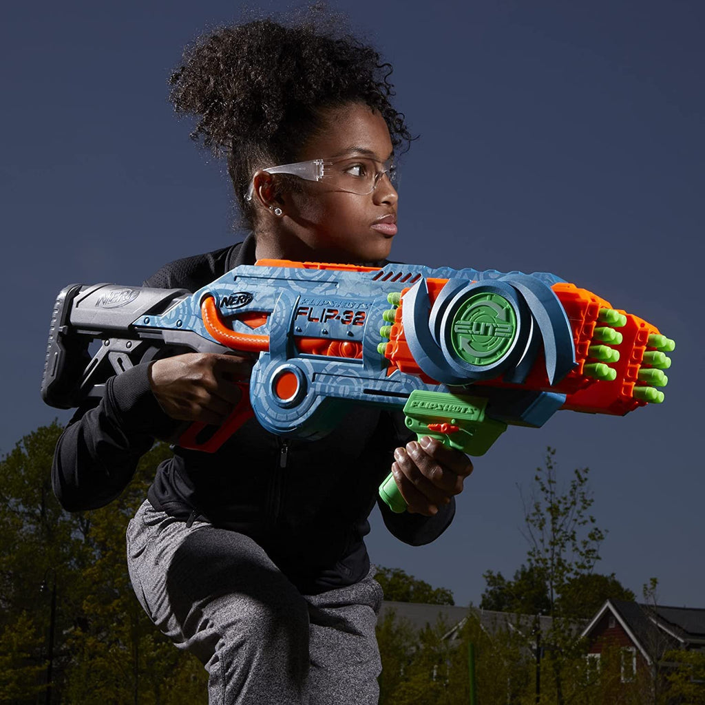 NERF Elite 2.0 Flipshots Flip-32 Blaster, Rotating Dart Barrels, 32-Dart Capacity, 32 Elite Darts, Toy Foam Blasters, Kids Outdoor Games & Toys for Boys & Girls