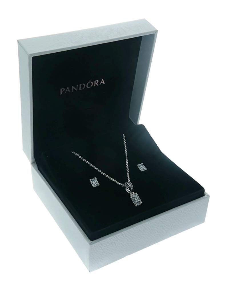 PANDORA Luminous Ice Necklace Earrings 925 Sterling Silver Gift Set, Size: 45cm, 17.7 inches - B801003