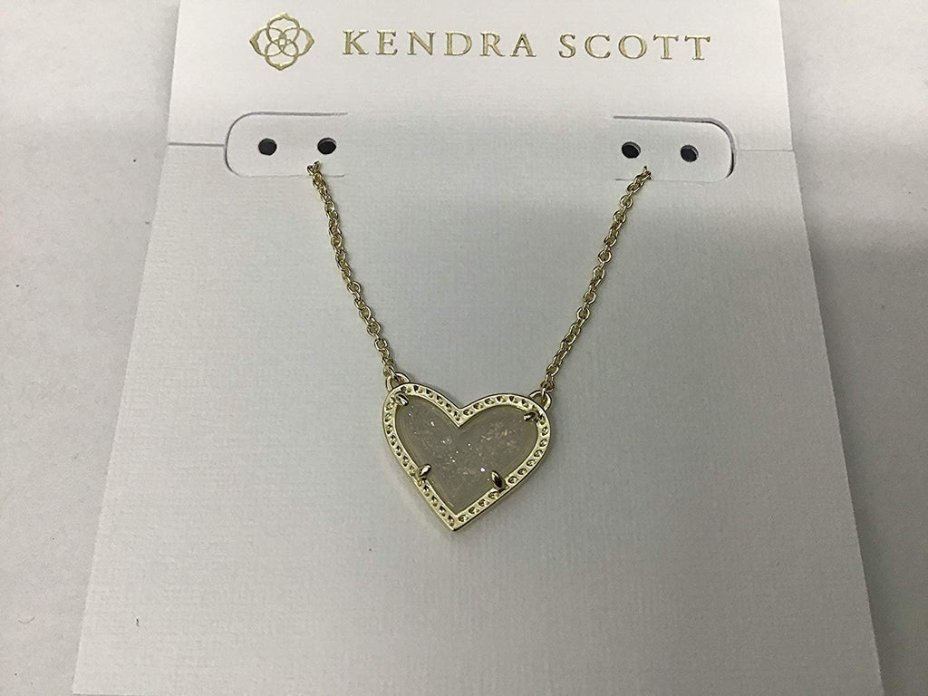 Kendra Scott Ari Heart Rose Gold Short Pendant Necklace in Iridescent Drusy