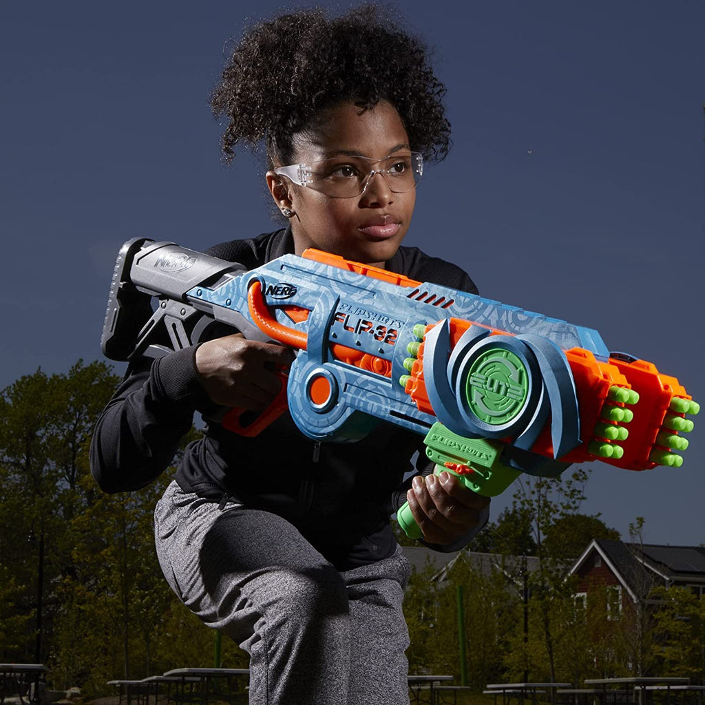 NERF Elite 2.0 Flipshots Flip-32 Blaster, Rotating Dart Barrels, 32-Dart Capacity, 32 Elite Darts, Toy Foam Blasters, Kids Outdoor Games & Toys for Boys & Girls