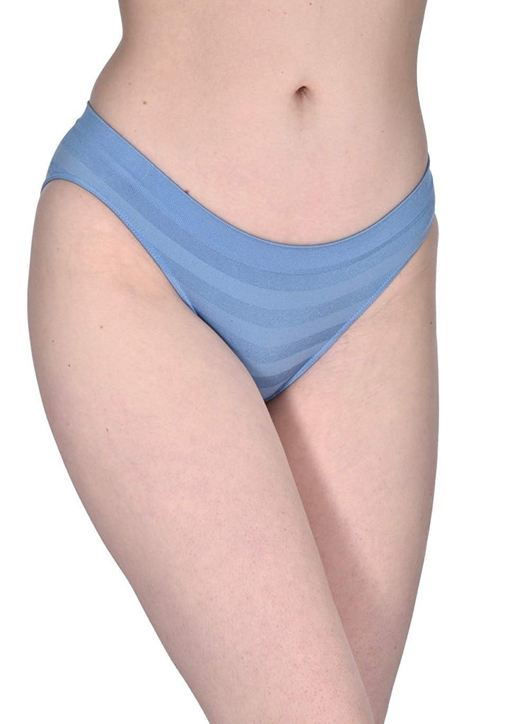 Elle Women's Seamless Bikinis Panties - 12-Pack Premium Quality Shadow Stripe Nylon/Spandex