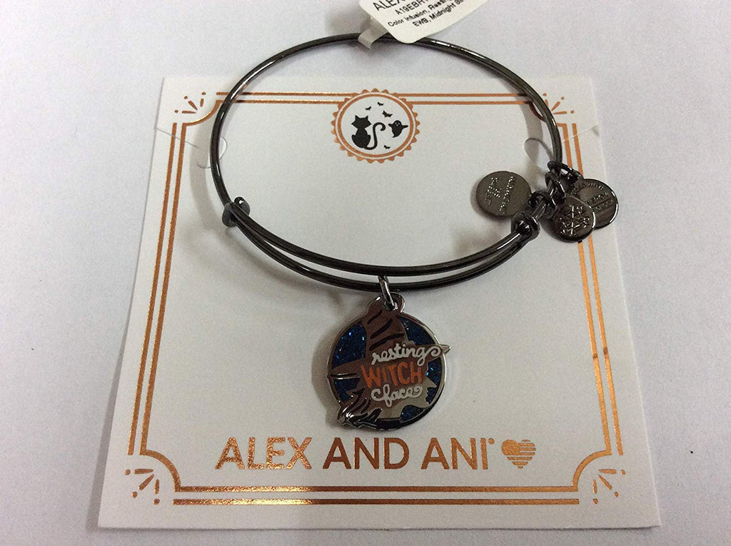 Alex and Ani Women's Color Infusion Resting Witch Face Charm Bangle, Midnight Silver