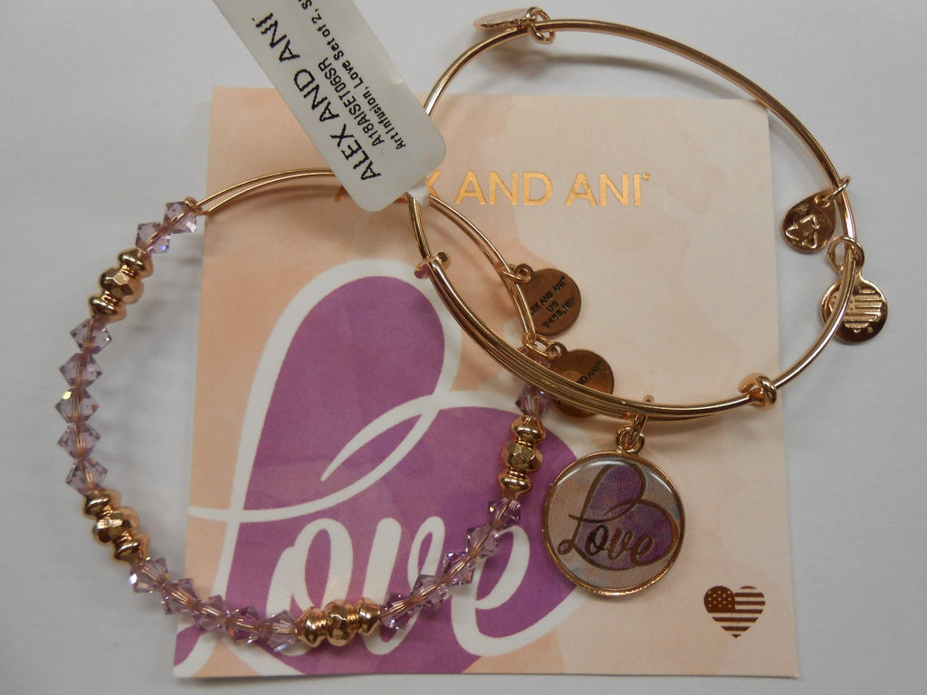 Alex and Ani Women's Art Infusion, Love Set of 2 Bangle Bracelet, Shiny Rose, Expandable