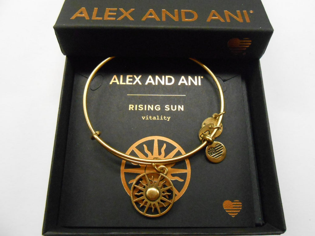 Alex and Ani Women's Rising Sun Charm Bangle Bracelet, Rafaelian Gold, Expandable