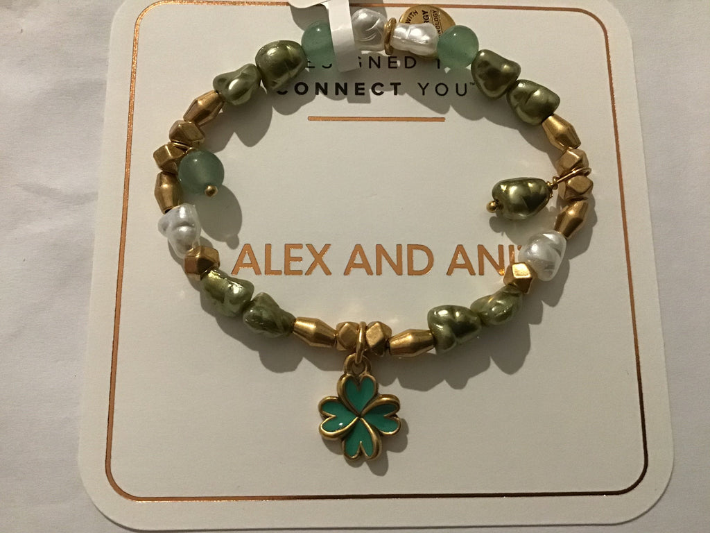 Alex and Ani Four Leaf Clover Beaded Charm Stretch Bracelet