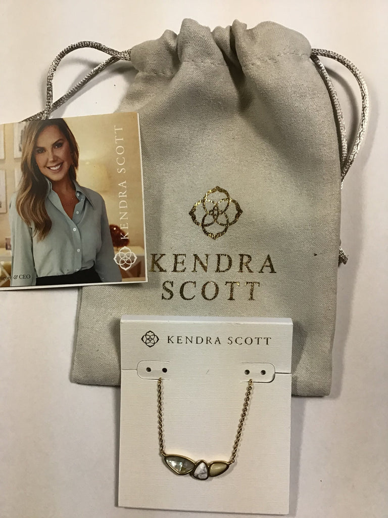 Kendra Scott Ivy Short Pendant Necklace, Vintage Gold White Mix