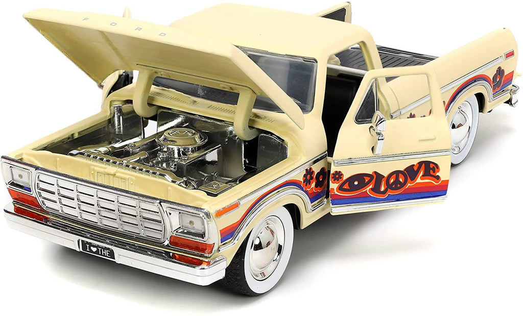 Compatible with 1979 Ford F-150 Pickup Truck Cream I Love 70's 1/24 Diecast Model Car by Jada 31609