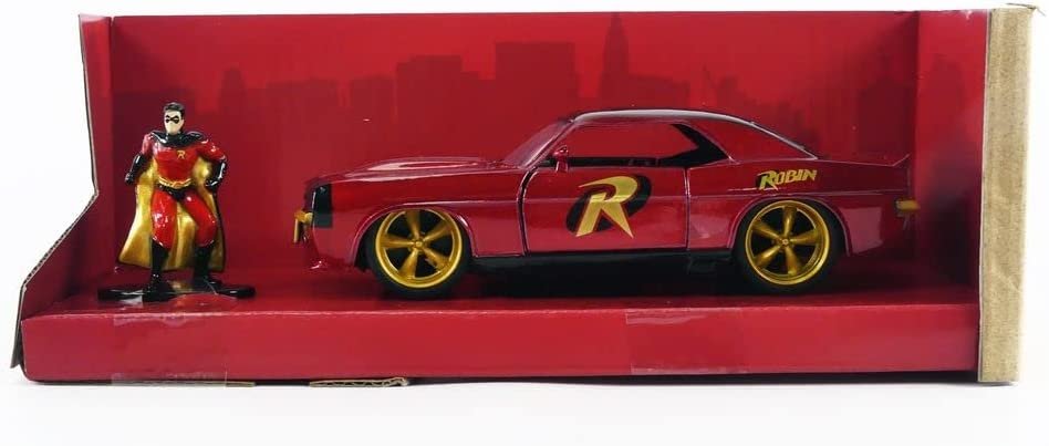 DC Comics 1:32 1969 Chevy Camaro Die-cast Car w/ 1.65" Robin Figure, Toys for Kids and Adults