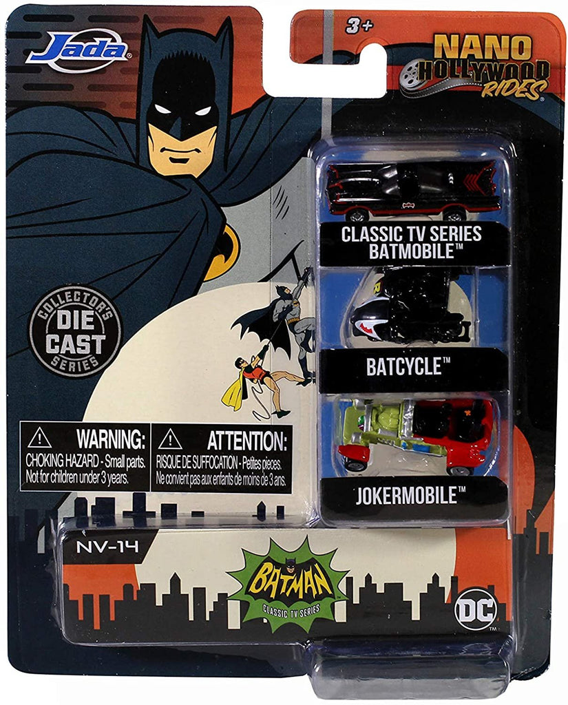 Jada Toys DC Comics Batman: The Classic TV Series 1.65" Nano 3-Pack Die-cast Cars, Toys for Kids and Adults