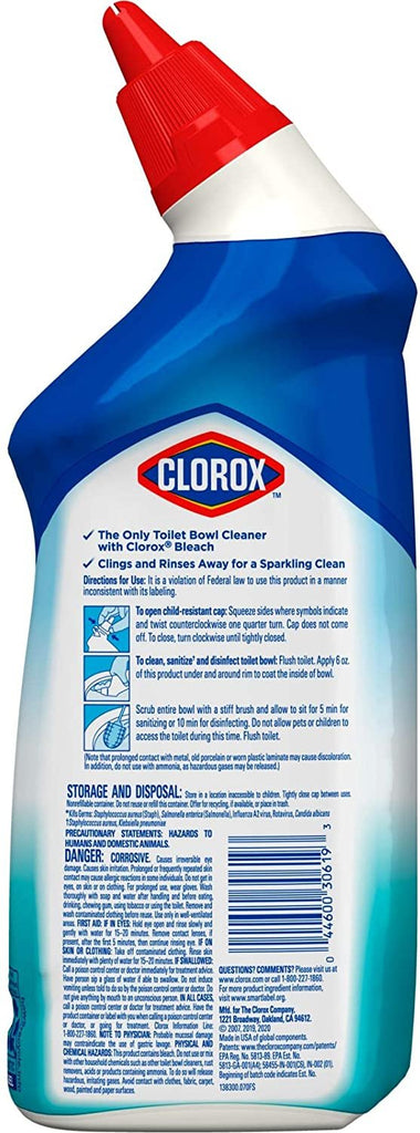 Clorox Toilet Bowl Cleaner Clinging Bleach Gel, Cool Wave, 24 Fl Oz (Pack of 12)