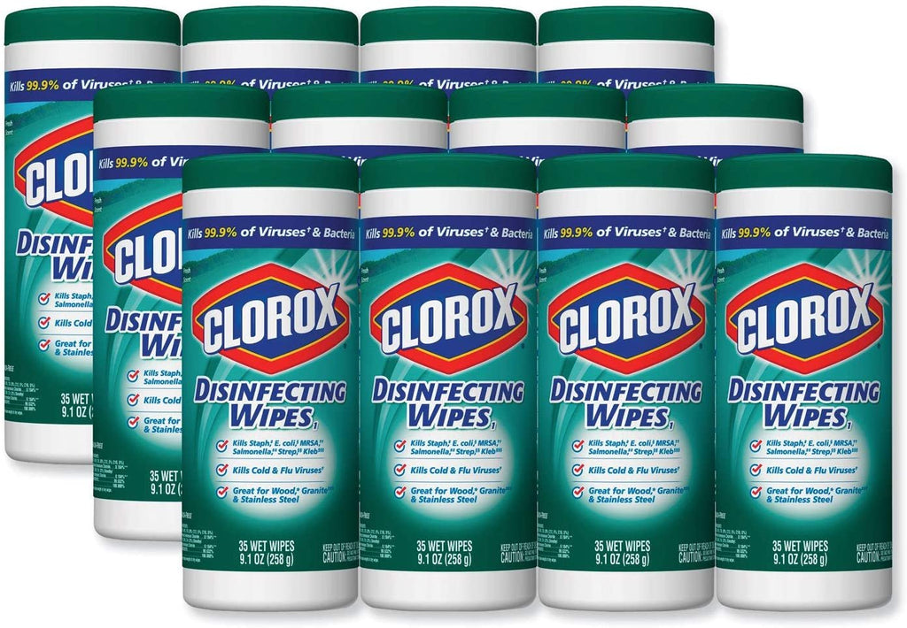 Cloroxamp;reg; - Fresh Scent Disinfecting Wet Wipes, Cloth, 7 x 8, 35/Canister, 12/Carton - Sold As 1 Carton - Bleach-free, premoistened wipes clean and disinfect in one step; kill 99.9% of bacteria, including staph and salmonella.