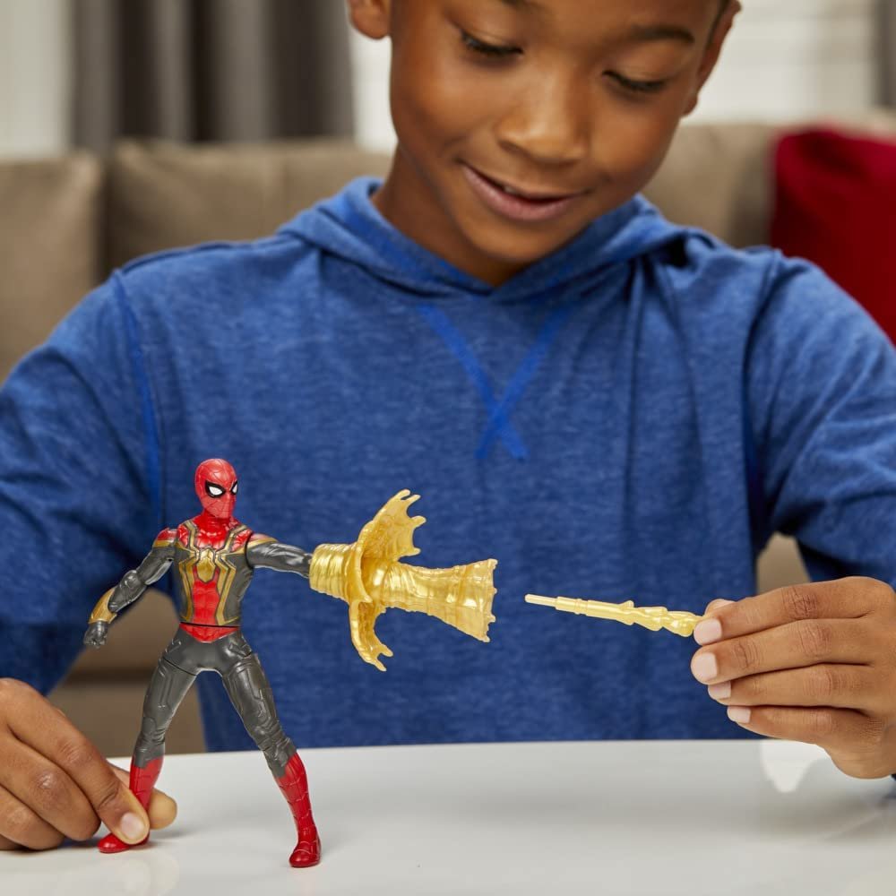 Spider-Man Marvel 6-Inch Deluxe Web Spin Movie-Inspired Action Figure Toy with Weapon Attack Squeeze Legs Feature, Ages 4 and Up