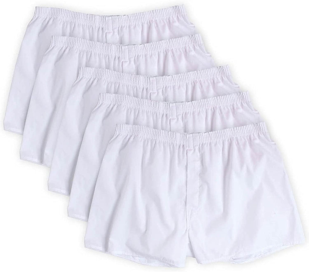 Fruit of the Loom Mens 5-Pack Solid White Boxers 5P595 (X-Large (Waist 40-42))