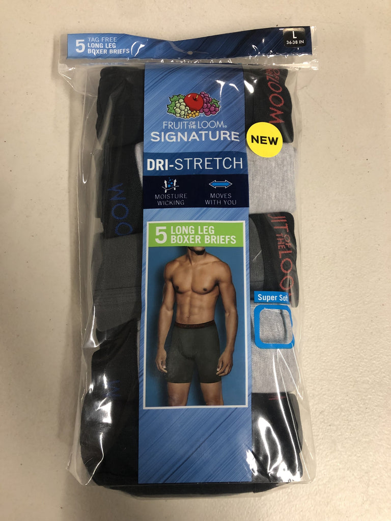 Fruit of the Loom 5-Pack Men's Signature Long Leg Boxer Briefs Assorted Size L