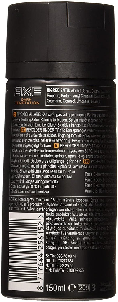 Axe Deodorant Body Spray Dark Temptation Mens Fragrance 150ml 5.07oz