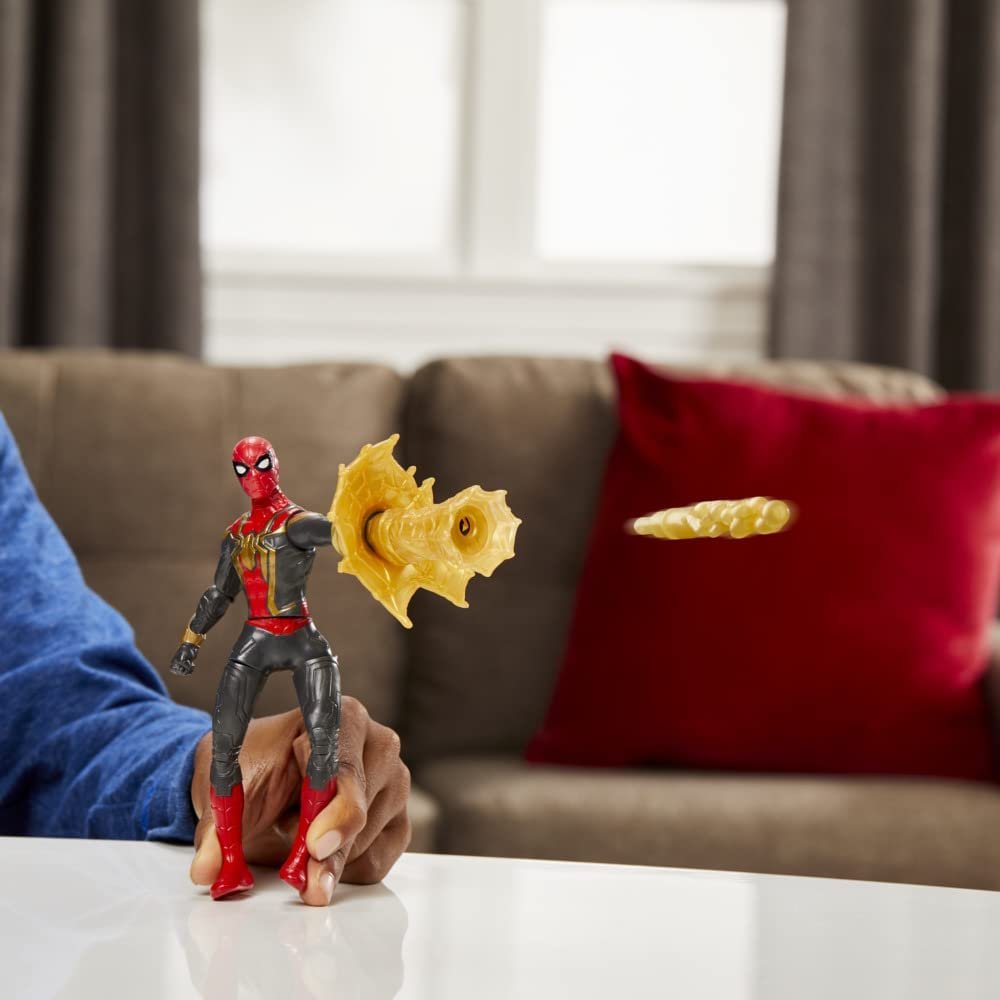 Spider-Man Marvel 6-Inch Deluxe Web Spin Movie-Inspired Action Figure Toy with Weapon Attack Squeeze Legs Feature, Ages 4 and Up