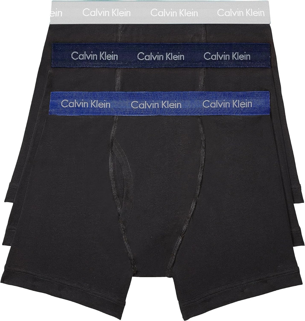 Calvin Klein Men's Cotton Stretch 3-Pack Boxer Brief, Black W/Phantom/Spectrum Blue/Vaporour Gray WBS, Small