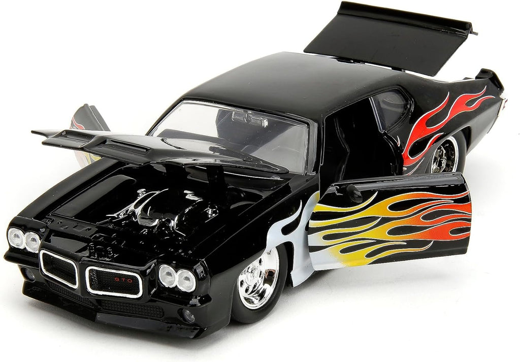 Big Time Muscle 1:24 1971 Pontiac GTO Die-Cast Car, Toys for Kids and Adults(Black Flames)