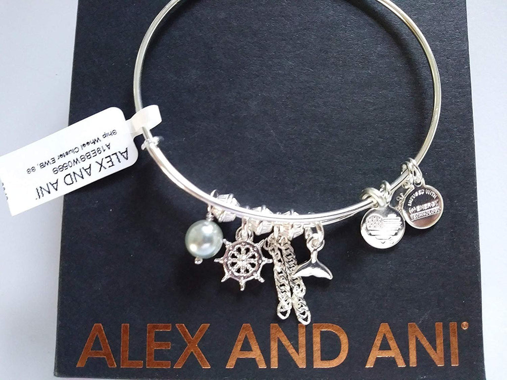 Alex and Ani Women's Ship Wheel Cluster Charm Bangle Bracelet, Shiny Silver