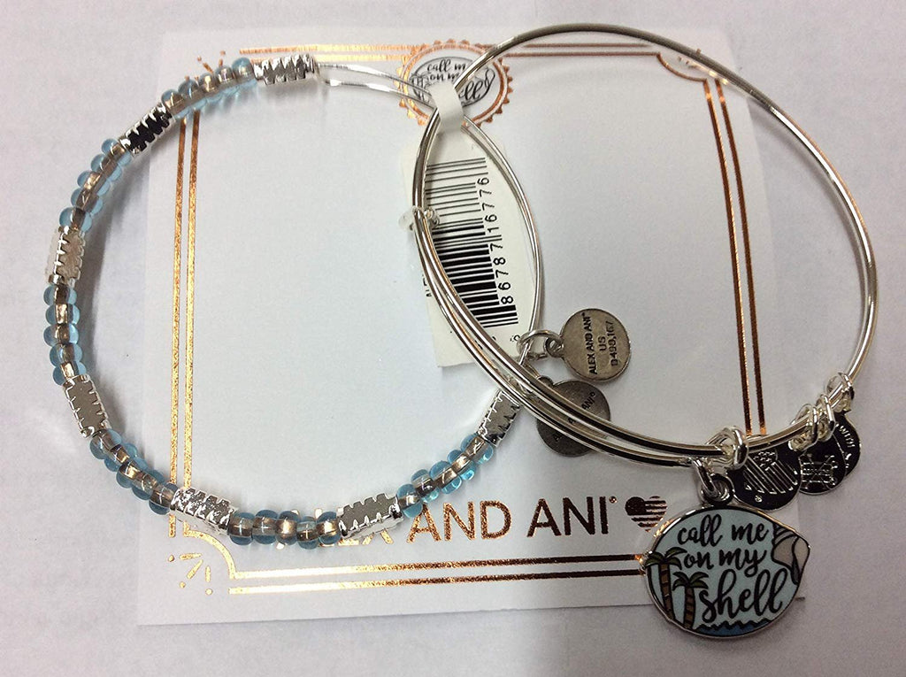 Alex and Ani Call Me On My Shell Set of 2 Bangle Bracelet Shiny Silver NWTBC