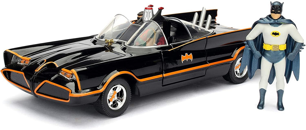 Jada Toys DC Comics 1966 Classic TV Series Batmobile with Batman and Robin figures; 1:24 Scale Metals Die-Cast Collectible Vehicle