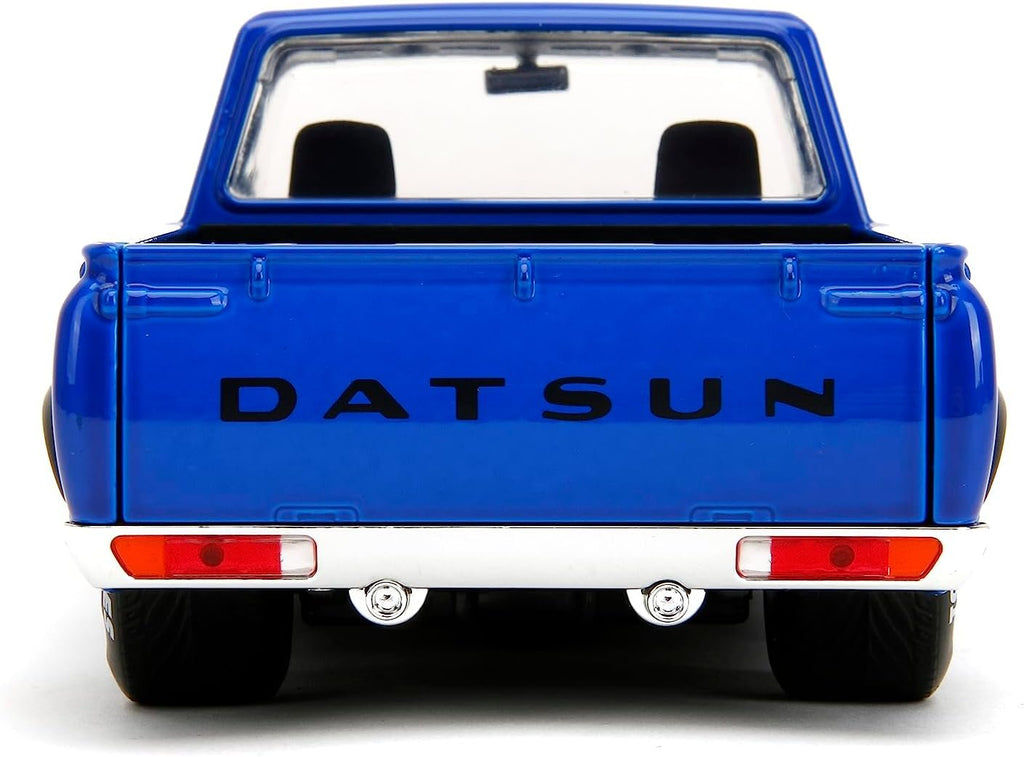 Just Trucks 1:24 Datsun 620 Pickup Die-Cast Truck w/Tire Rack, Toys for Kids and Adults(Blue/Black Stripe)