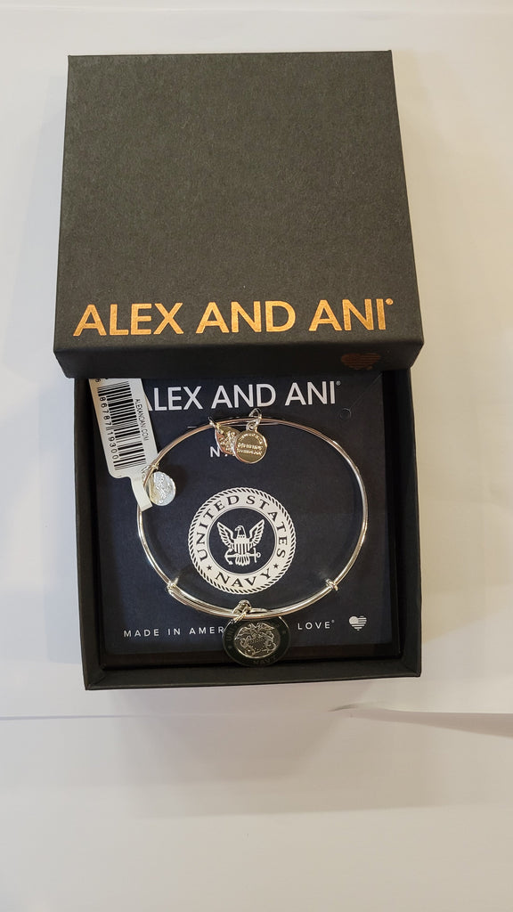 Alex and Ani US Navy II Bangle Bracelet, Shiny Silver, one Size (AS20USNSS)