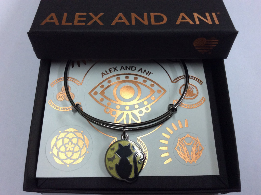 Alex and Ani Women's Color Infusion Black Cat Charm Bangle Midnight Silver, Midnight Silver