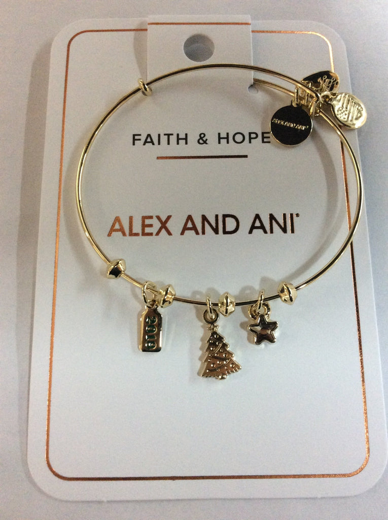 Alex and Ani Christmas Tree Trio Charm Bangle Bracelet, 2019 Shiny Gold One Size