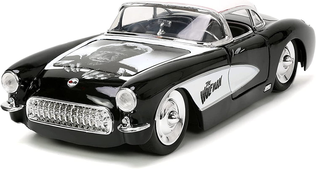 Universal Monsters 1:24 1957 Chevy Corvette Die-cast Car & 2.75" Wolfman Figure, Toys for Kids and Adults