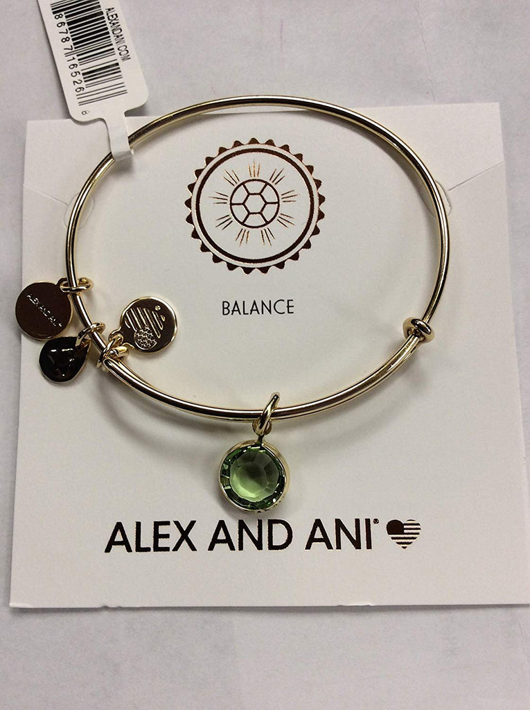 Alex and Ani August Color Code Peridot Bangle Bracelet Shiny Gold NWTBC