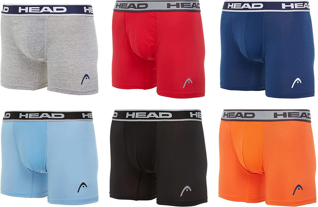 HEAD Mens Performance Boxer Briefs - SPORTY FIT Short Leg 6-Pack Mystery Colors Stretch Underwear Breathable No Fly (S-5X)