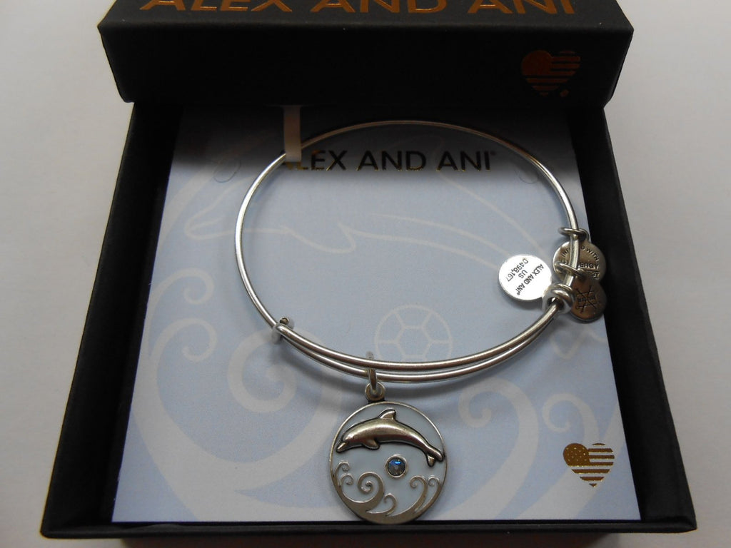 Alex and Ani Women's Color Infusion, Dolphin Charm Bangle Bracelet, Rafaelian Silver, Expandable