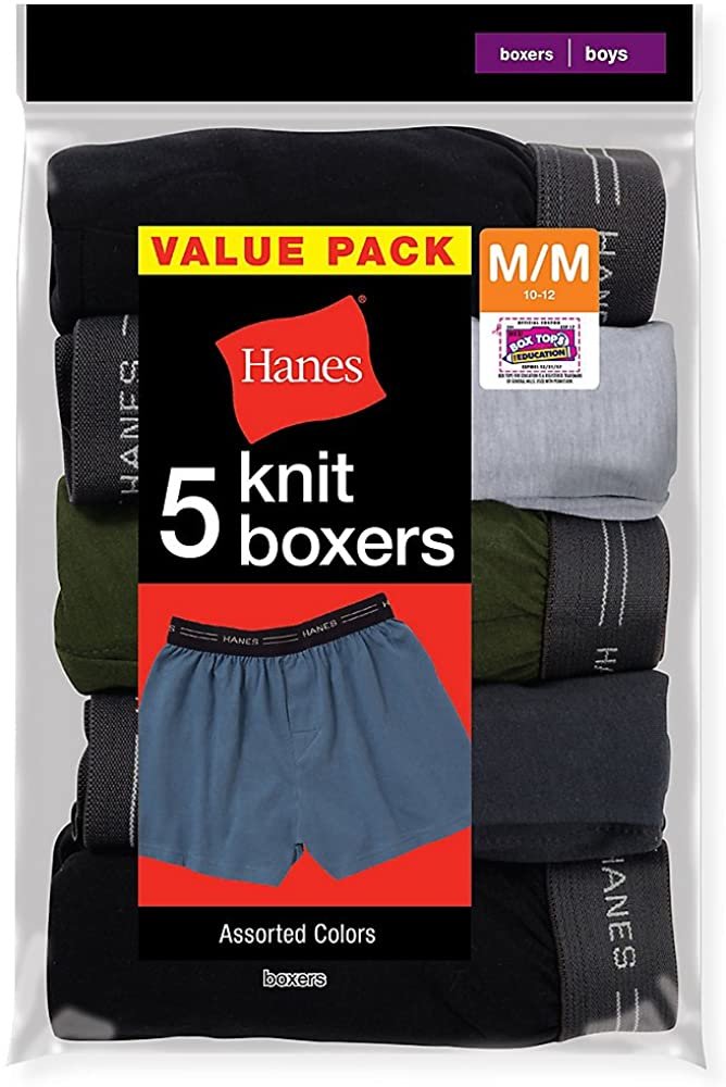 Hanes Boys' Exposed Elastic Knit Boxer - X-Large, Assorted Solids, 5 Pack