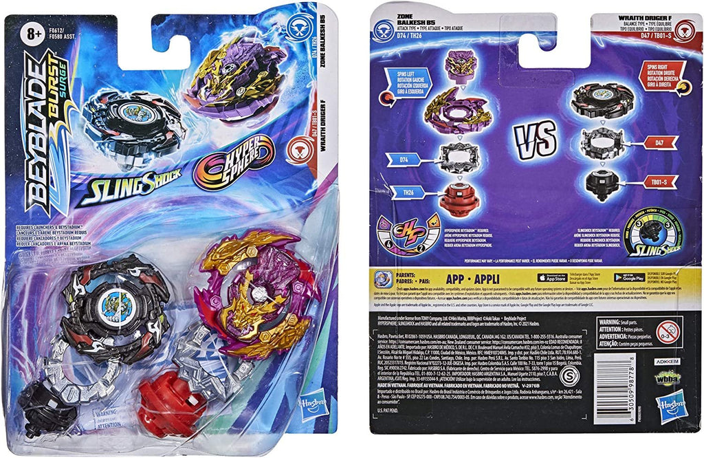 BEYBLADE Burst Surge Dual Collection Pack Hypersphere Zone Balkesh B5 and Slingshock Wraith Driger F Battling Game Top Toys