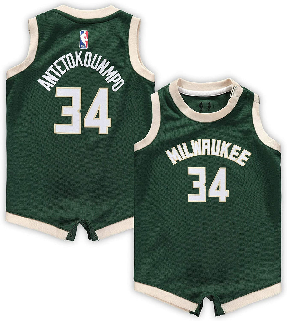 Outerstuff Giannis Antetokounmpo Milwaukee Bucks #34 Infants Green Icon Edition Romper Bodysuit Jersey