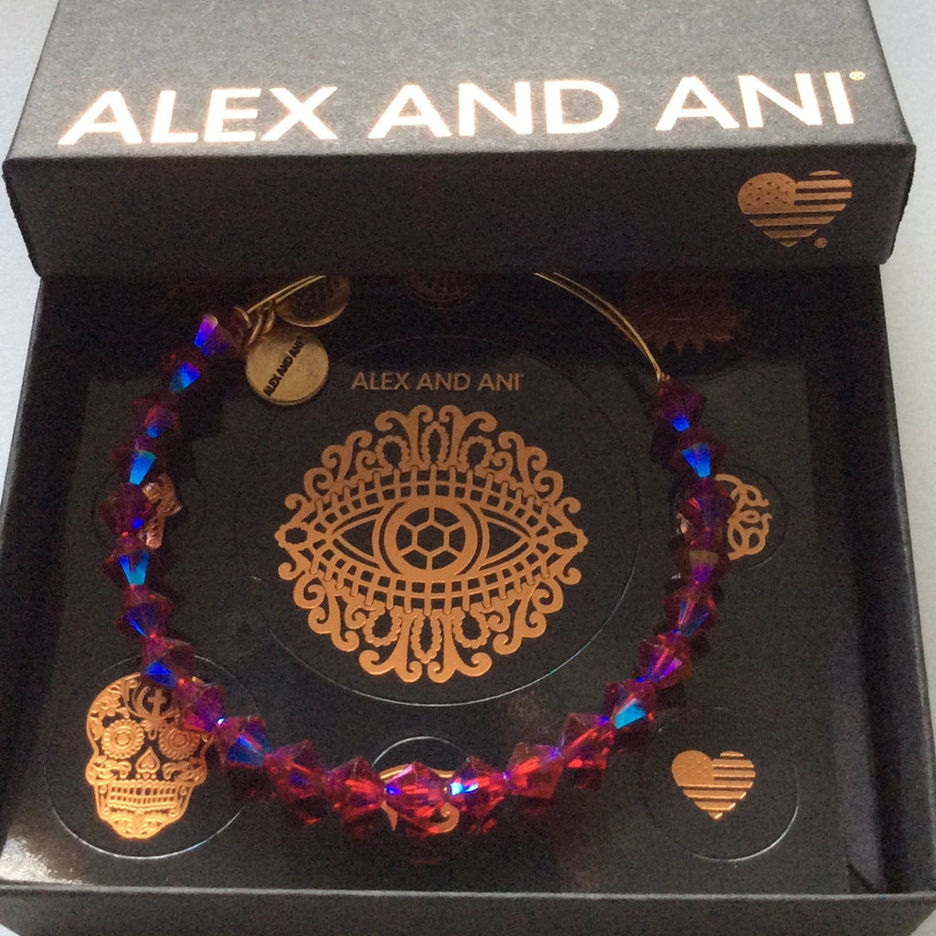 Alex and Ani Berry Bangle Bracelet Shiny Gold Tag Box Card