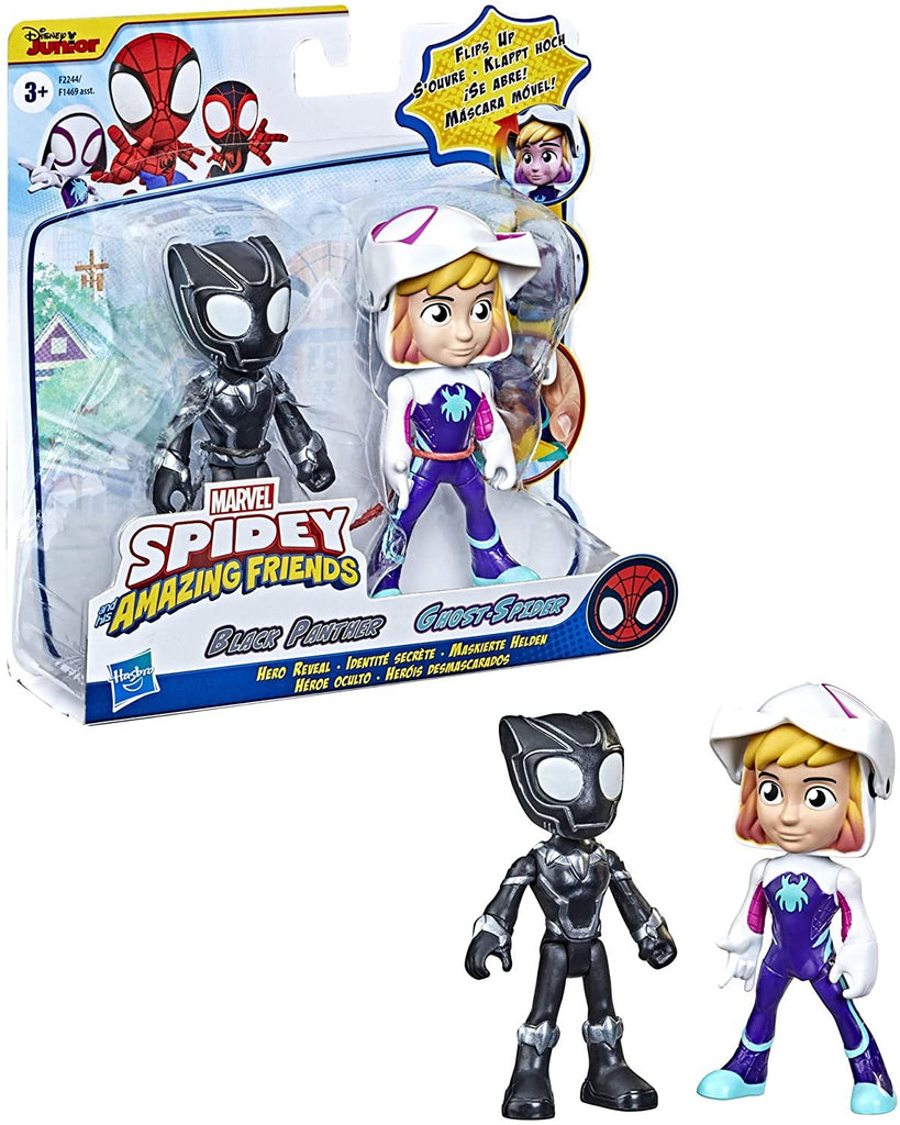 Marvel Spidey and His Amazing Friends Hero Reveal 2-Pack,-Action Figures,-Mask Flip Feature, Ghost-Spider and Black Panther, 3 and Up