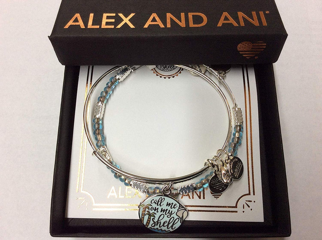 Alex and Ani Call Me On My Shell Set of 2 Bangle Bracelet Shiny Silver NWTBC