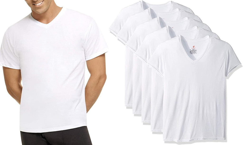 Hanes Men's 5-Pack ComfortBlend V-Neck T-Shirt with FreshIQ