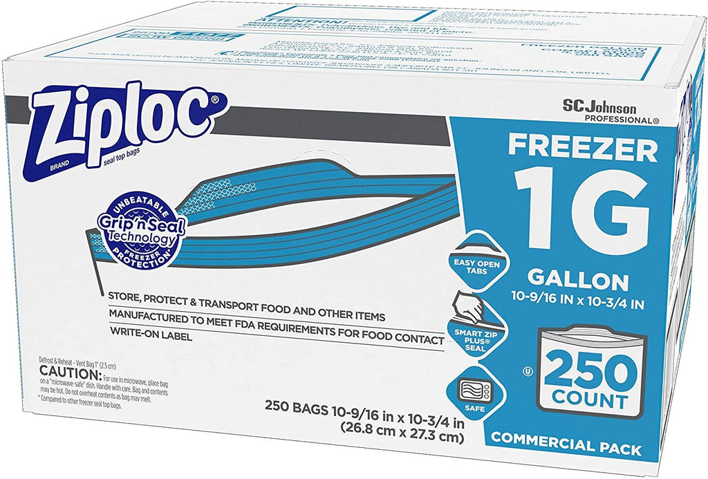 SC Johnson Professional Ziploc Freezer Bags, For Food Organization and Storage, Double Zipper, Gallon, 250 Count